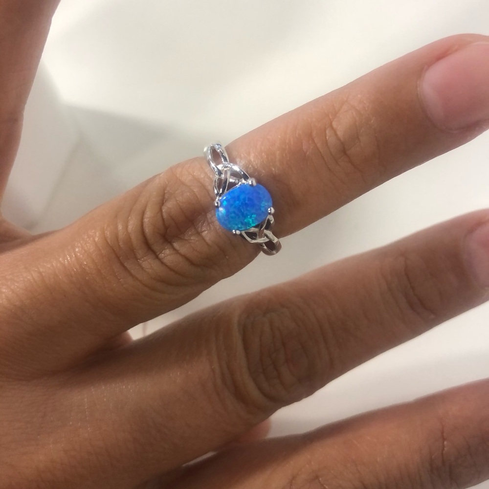 Blue Lab Opal Sterling Silver Ring - Picture 2 of 4